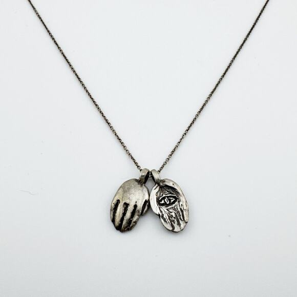 925 Sterling Silver Necklace Spiritual Hand Charm Engraved Eye Boho - Picture 6 of 10